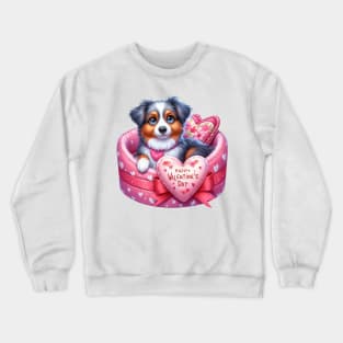 Valentine Australian Shepherd Dog in Bed Crewneck Sweatshirt